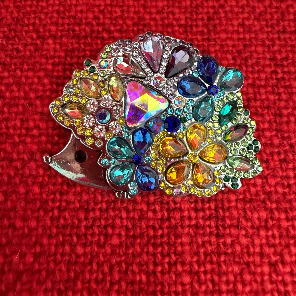 Multicolor Crystal Hedgehog Brooch - Women's Jewelry